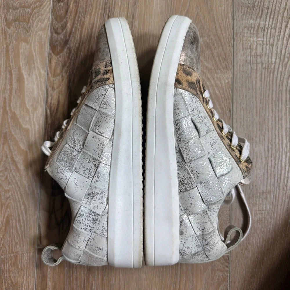 Diba True Yuliana Women's Size 7 Woven Metallic Leather Leopard Sneakers Shoes